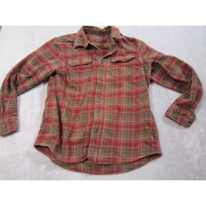 Orvis Plaid Flannel Shirt Mens Large Red Green Plaid Heavyweight Button Down